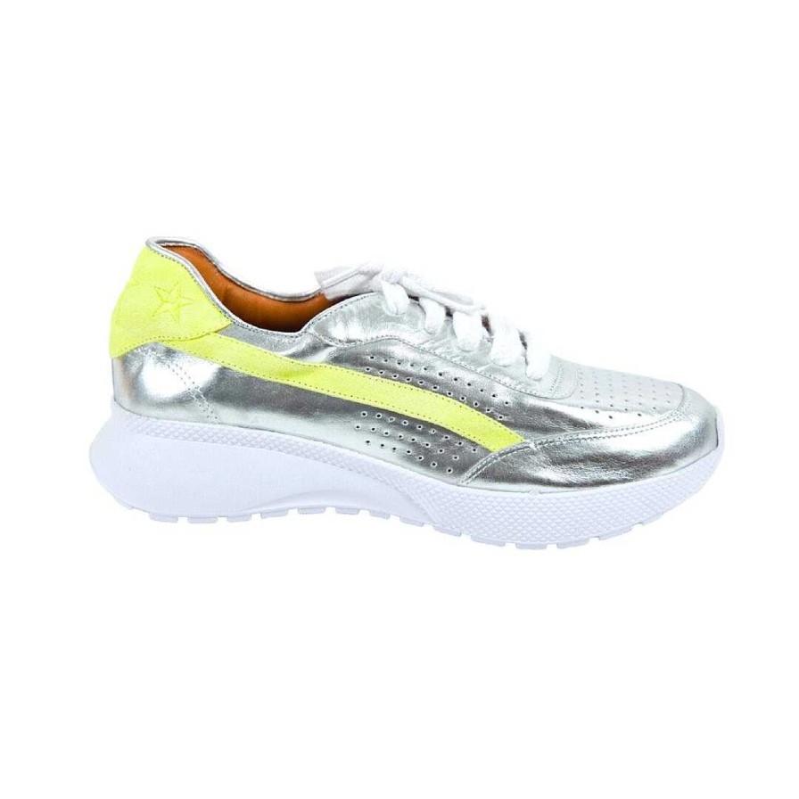 Shoes OQ Shoes | Tennis Style Shoe Exhale Silver X Fluor Yellow