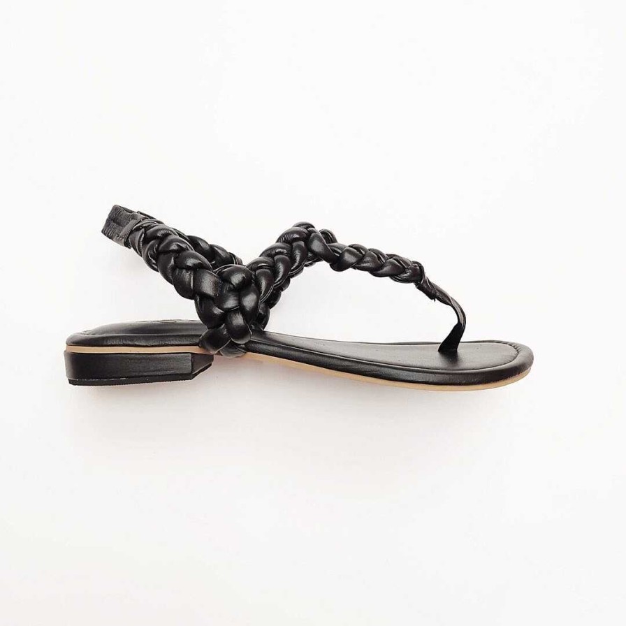 Shoes OQ Shoes | Black Rose Flat Sandal