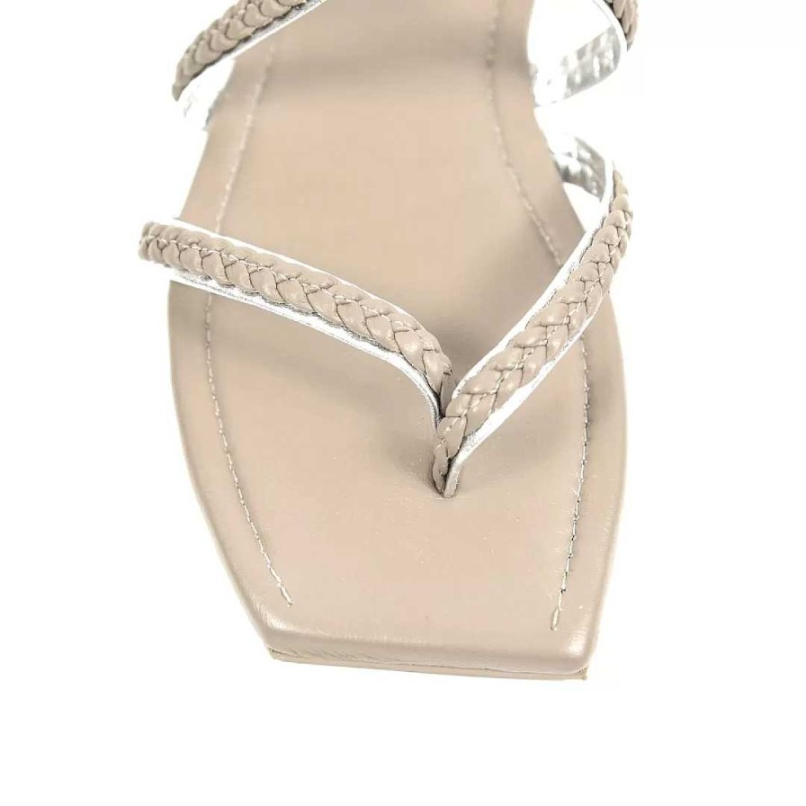 Shoes OQ Shoes | Mar Taupe X Silver Flat Sandal