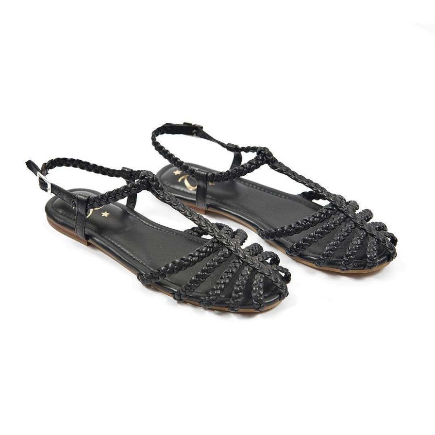 Shoes OQ Shoes | Black Pomarosa Flat Sandal