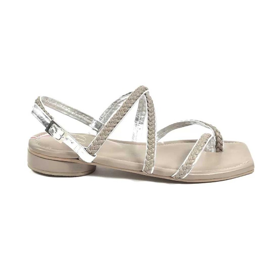 Shoes OQ Shoes | Mar Taupe X Silver Flat Sandal