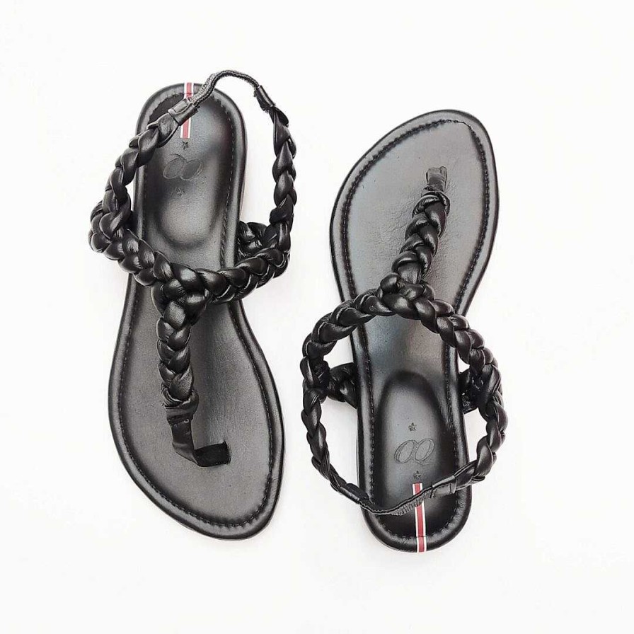 Shoes OQ Shoes | Black Rose Flat Sandal