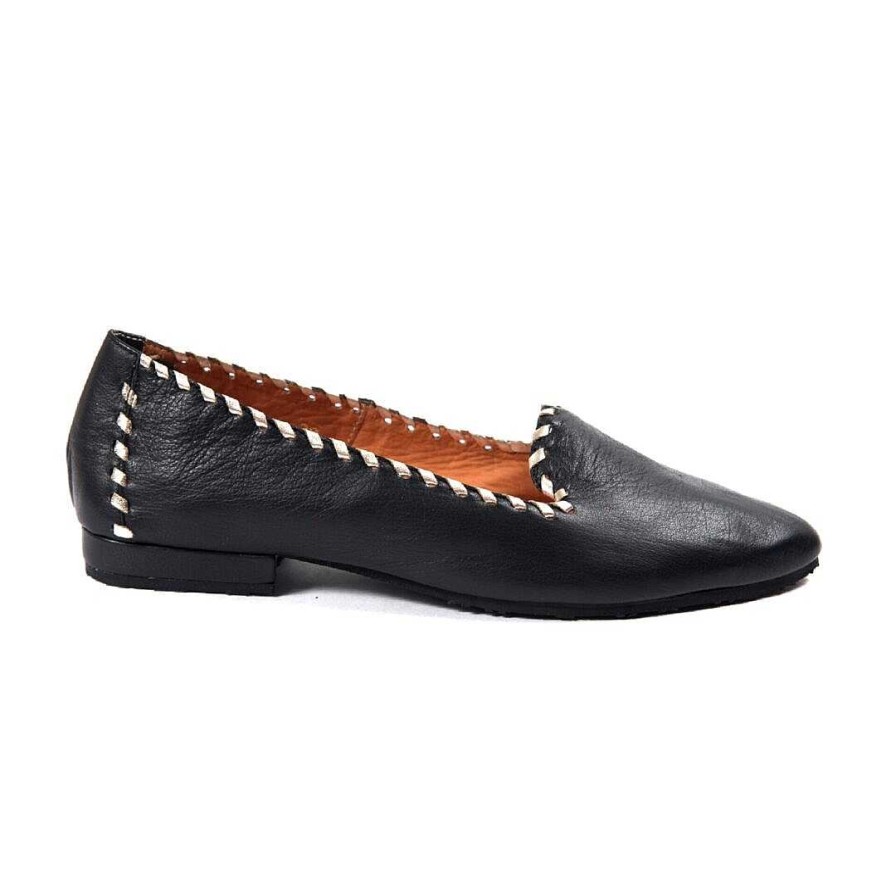 Shoes OQ Shoes | Finca Pointed Ballerina Black With Gold