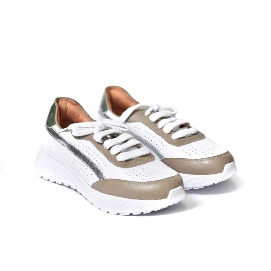 Shoes OQ Shoes | Tennis Style Shoe Exhale 2 Taupe X White X Silver