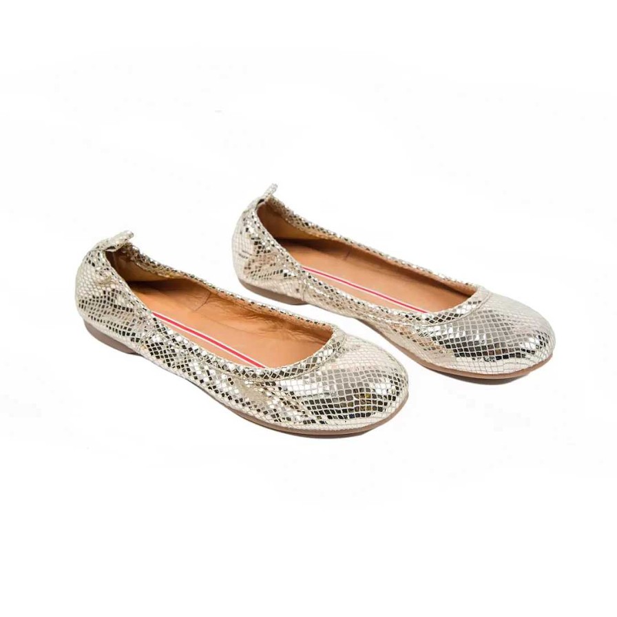 Shoes OQ Shoes | Round Ballerina Cotton Scales Italian Gold