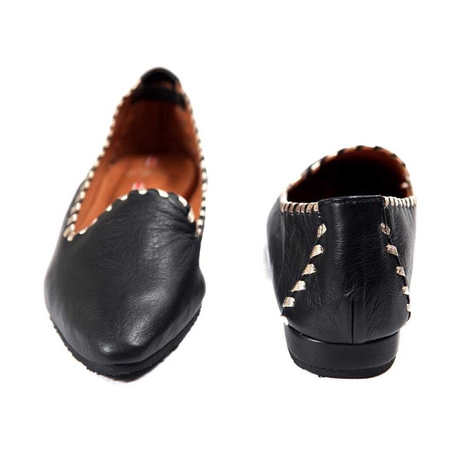 Shoes OQ Shoes | Finca Pointed Ballerina Black With Gold