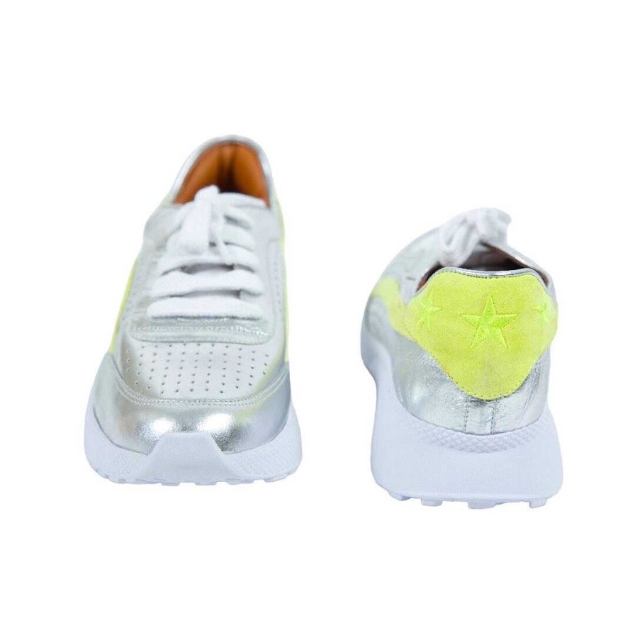 Shoes OQ Shoes | Tennis Style Shoe Exhale Silver X Fluor Yellow