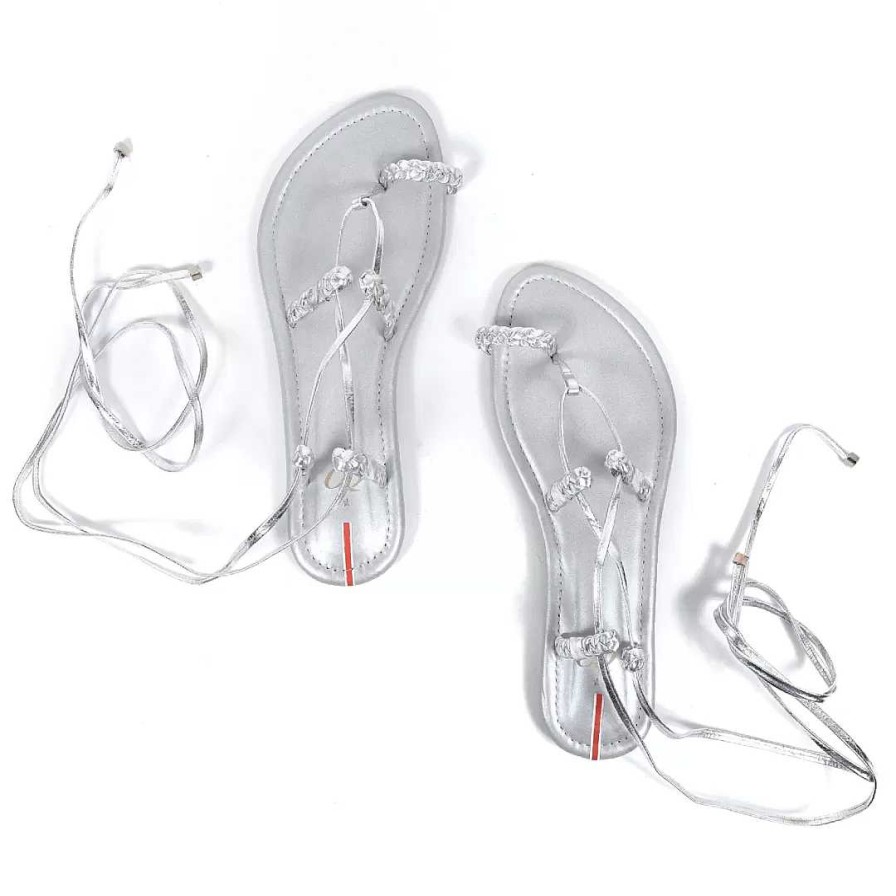 Shoes OQ Shoes | Silver Desert Flat Sandal