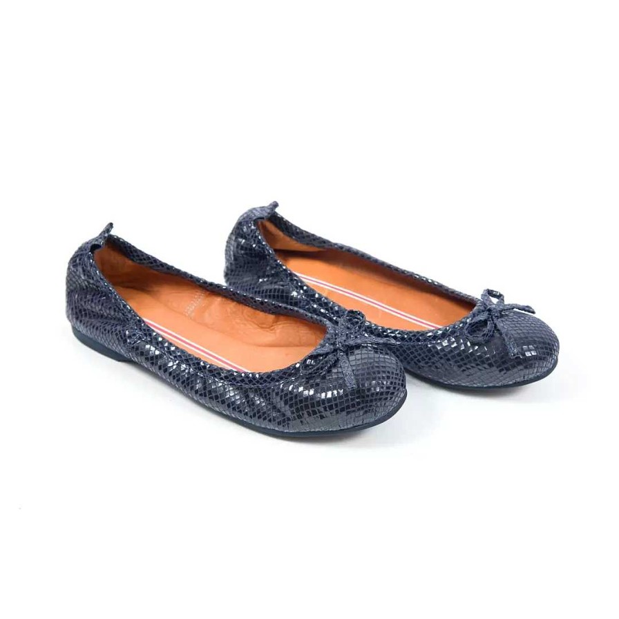 Shoes OQ Shoes | Round Ballerina Mono Cotton Scales Blue