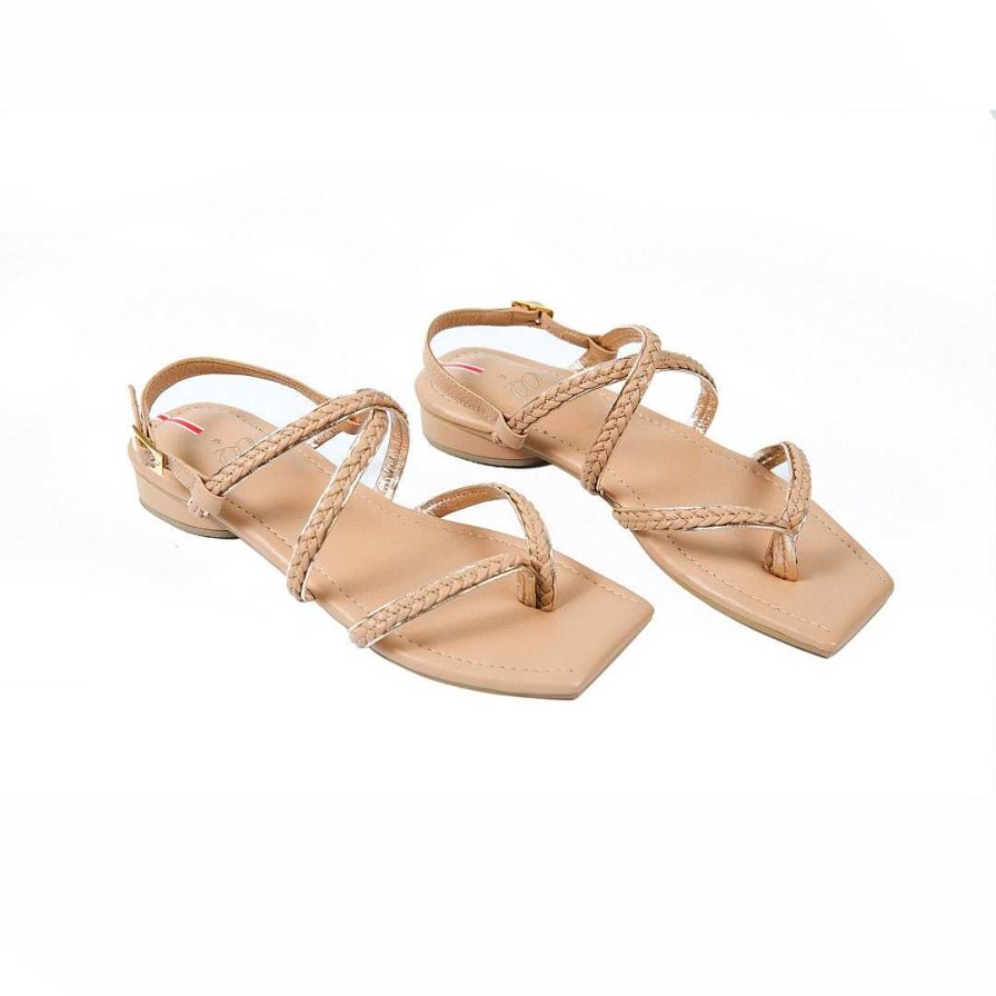 Shoes OQ Shoes | Sea Wheat X Gold Flat Sandal