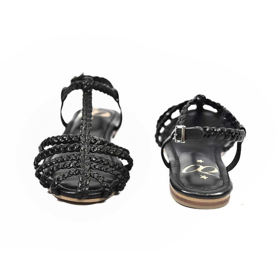 Shoes OQ Shoes | Black Pomarosa Flat Sandal