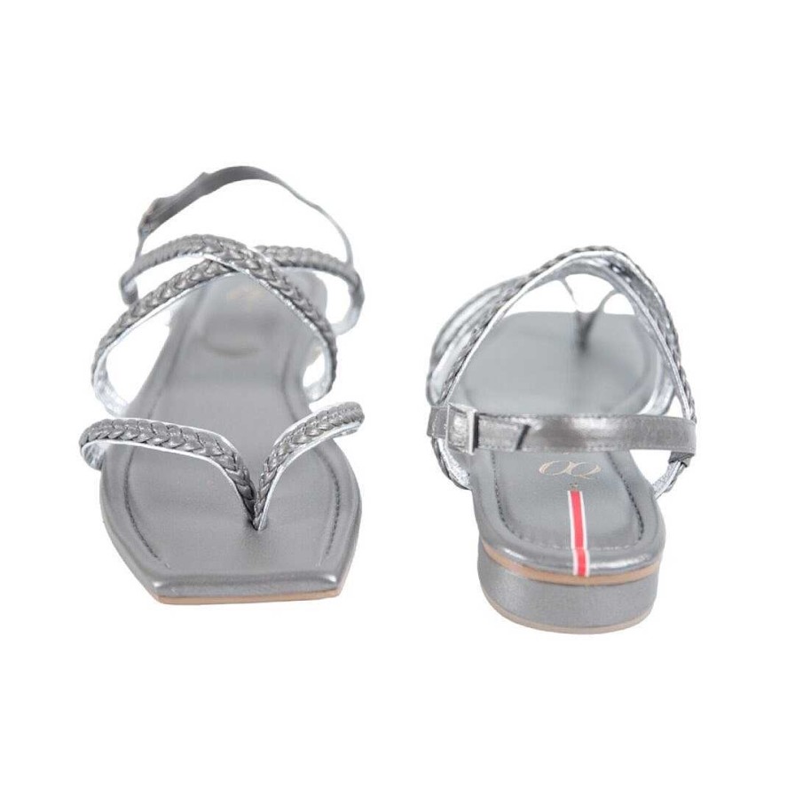 Shoes OQ Shoes | Sea Lead X Silver Flat Sandal