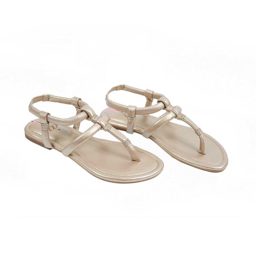 Shoes OQ Shoes | Round Toe Pewter Goose Flat Sandal